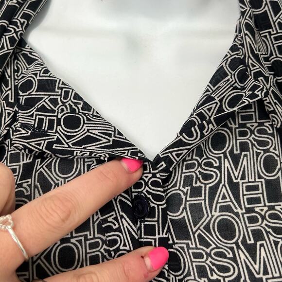 Michael Kors Black White Lettering Viscose Blend Tie-Neck Blouse size XS *GOOD* - Picture 10 of 12